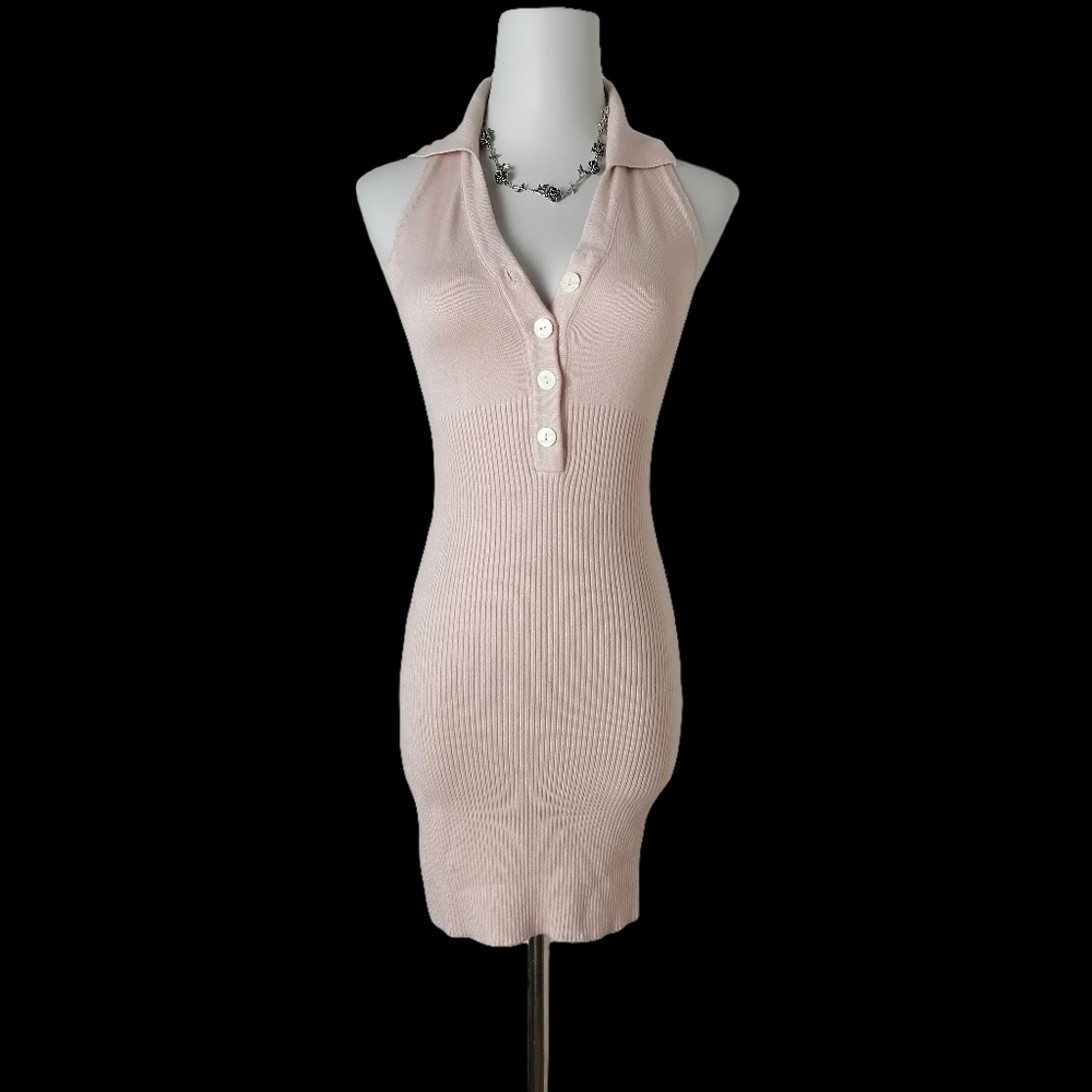 🐙 dark salmon halter neck knit bodycon minidress